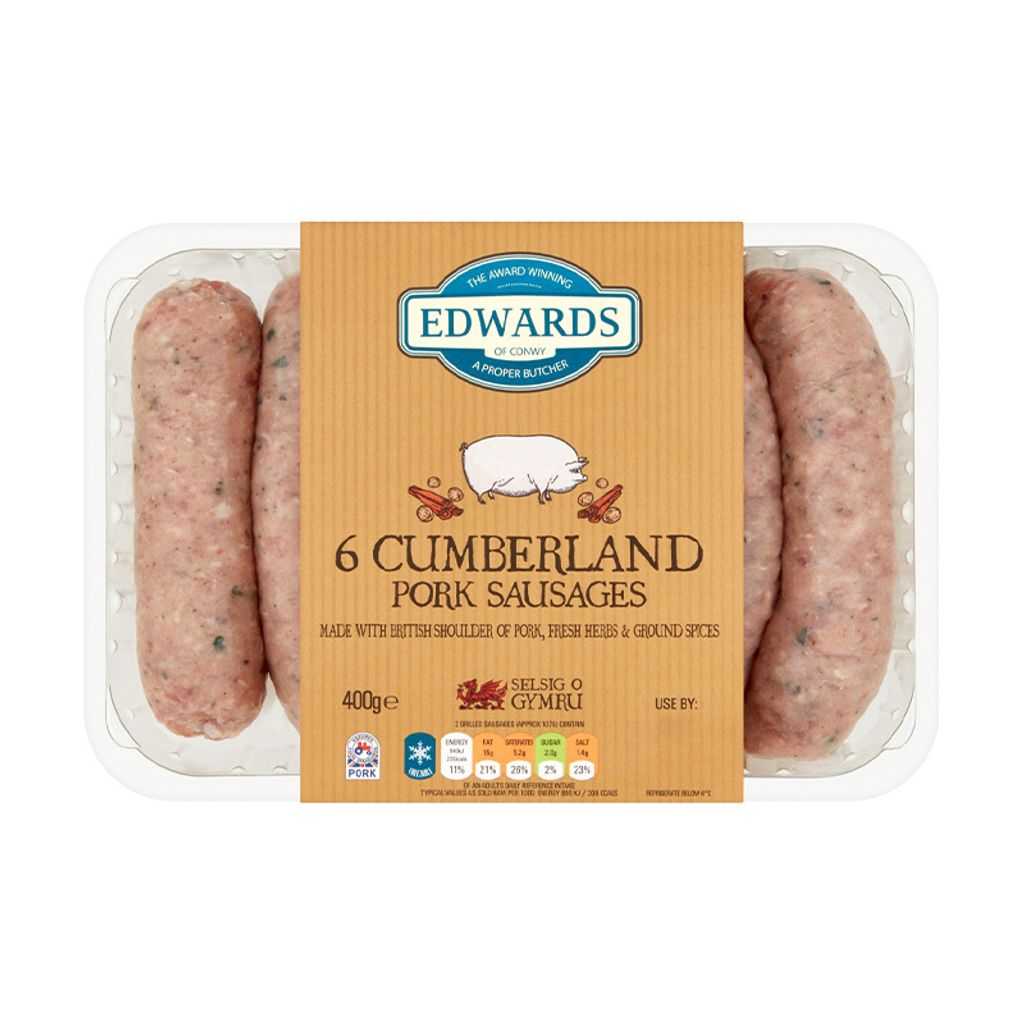 Edwards of Conwy 6 Cumberland Pork Sausages (400grams) My Barn 黑猪达人