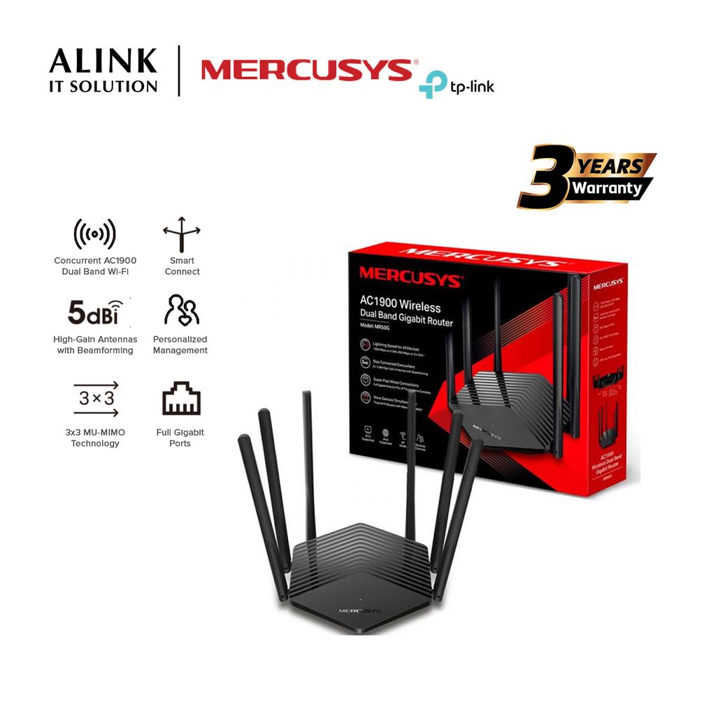 Mercusys MR50G AC1900 Wireless Dual Band Gigabit Router Far Reaching WiFi  Coverage – ALINK IT SOLUTION