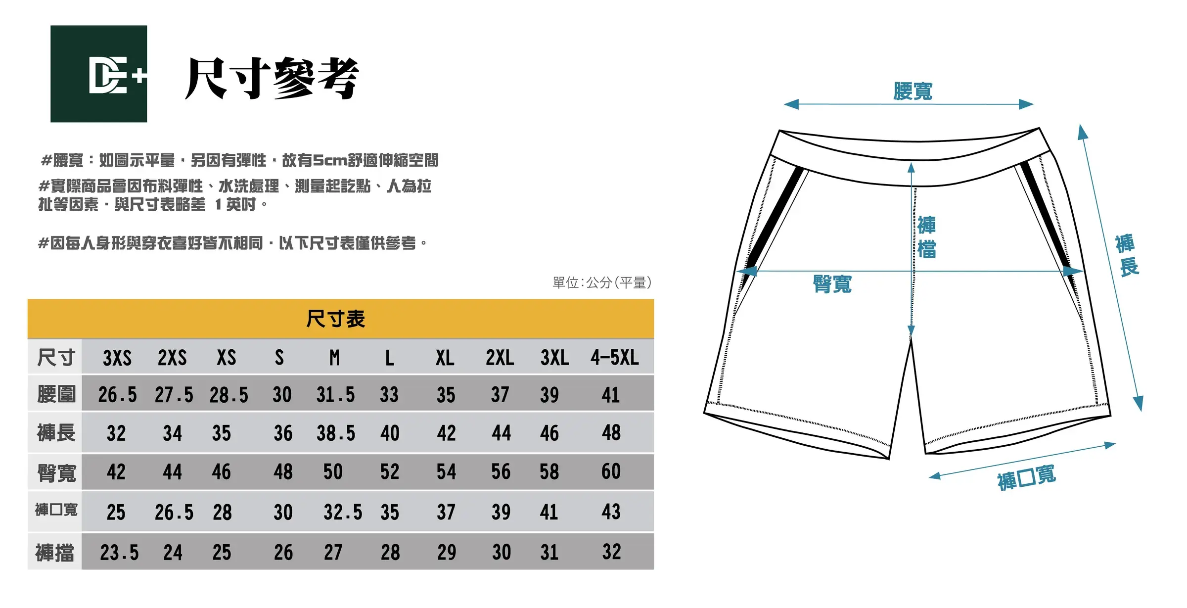 褲子尺寸表