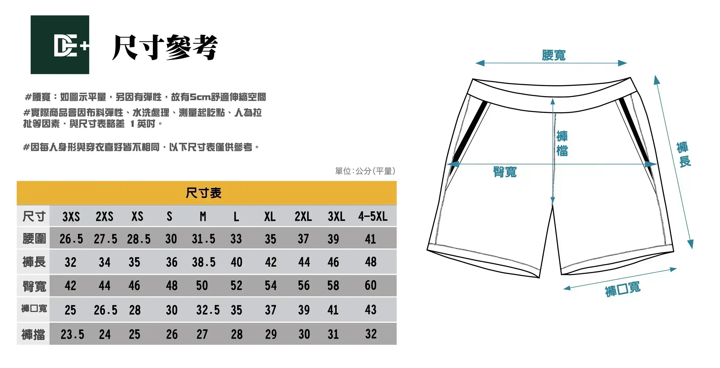 褲子尺寸表