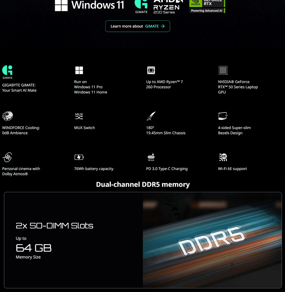 Gigabyte A16 exact supplier technical feature