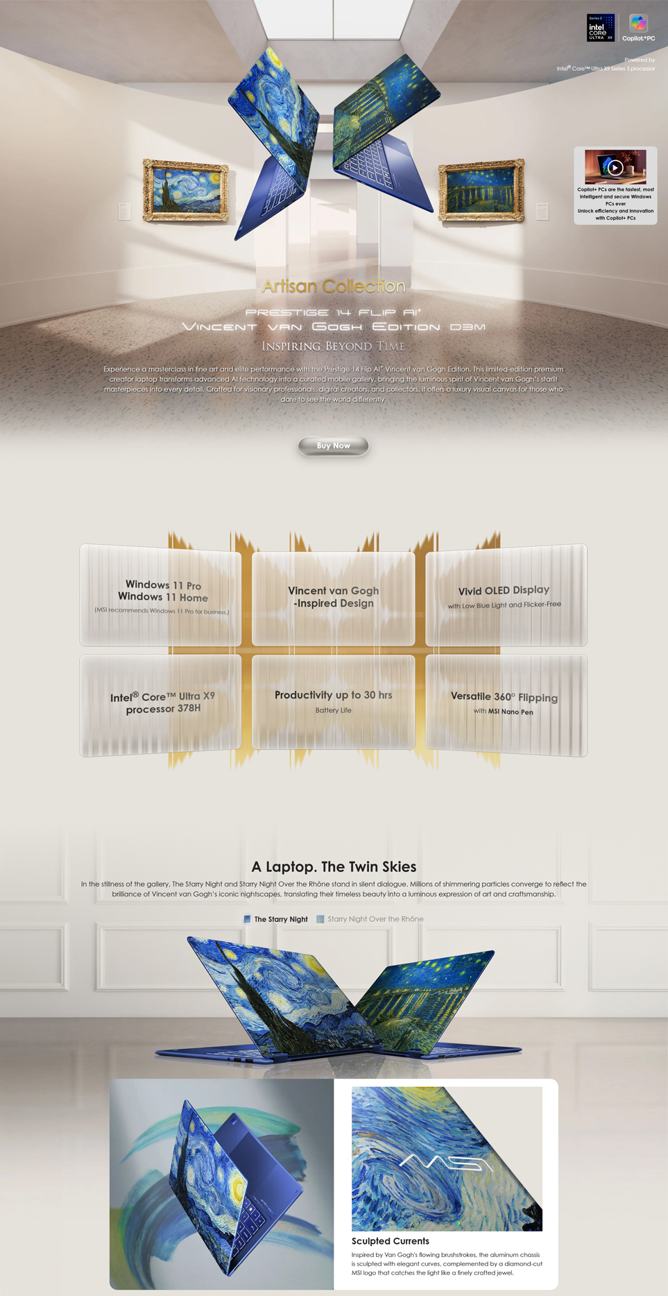 MSI Prestige 14 Flip AI+ Vincent Van Gogh Edition technical features