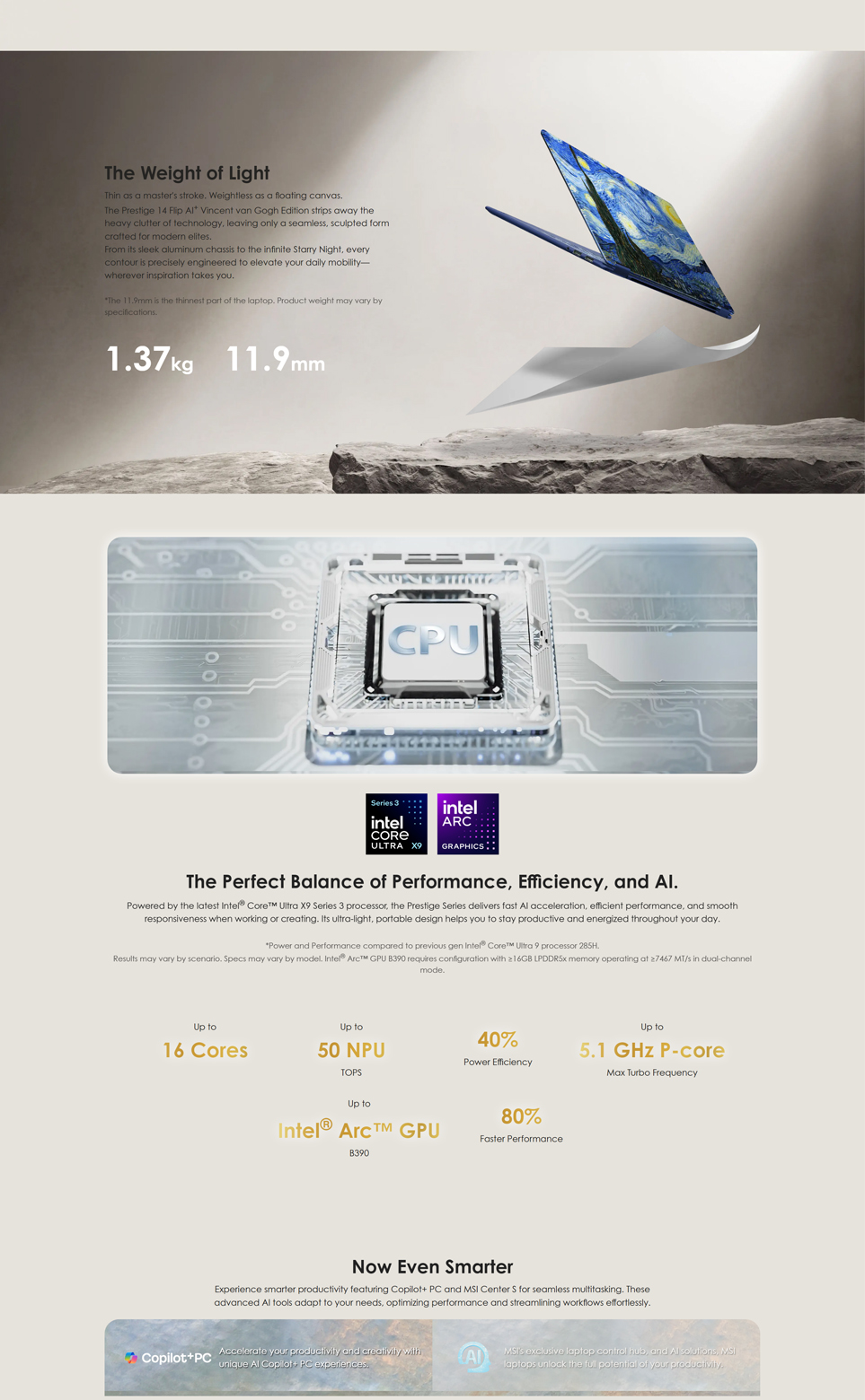 MSI Prestige 14 Flip AI+ Vincent Van Gogh Edition technical features