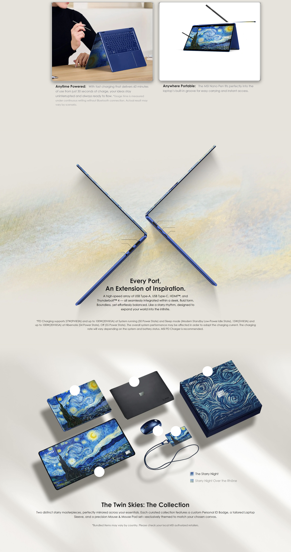 MSI Prestige 14 Flip AI+ Vincent Van Gogh Edition technical features