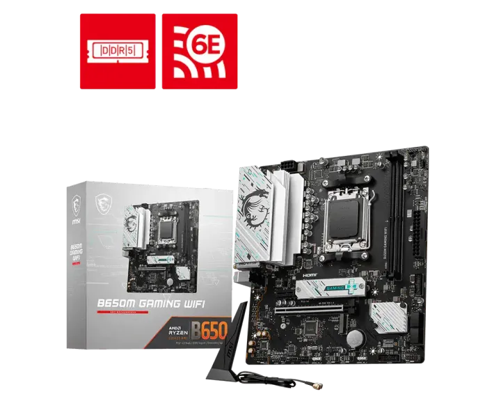 MSI B650M GAMING WIFI motherboard bersama kotak produk