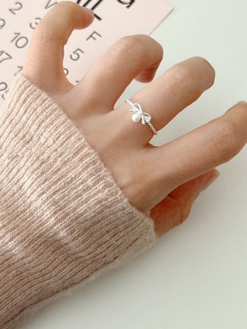 R256 珍珠蝴蝶結開口戒2