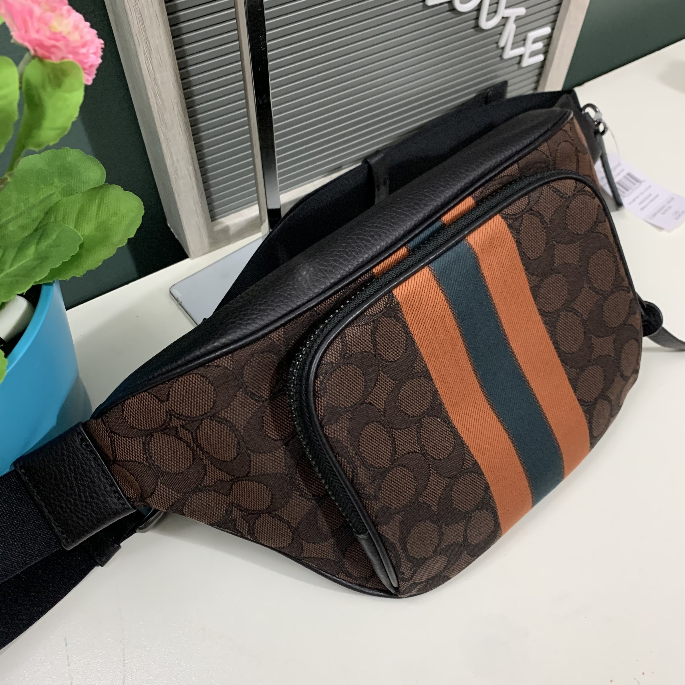 Coach Thompson Belt Bag In Signature Jacquard With Varsity Stripe