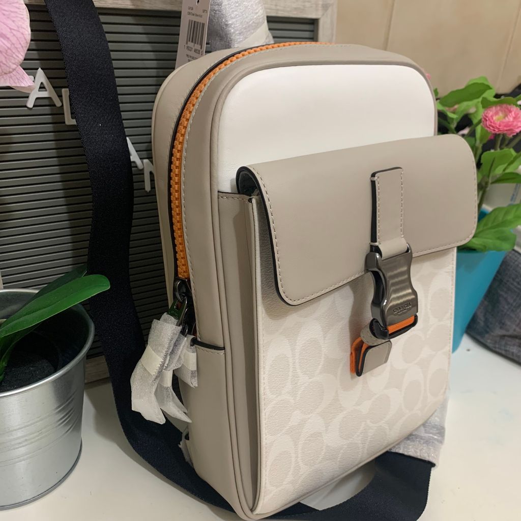 Coach Track Pack In Colorblock Signature Canvas in Gunmetal Coach Track Pack In Colorblock Signature Canvas in Gunmetal