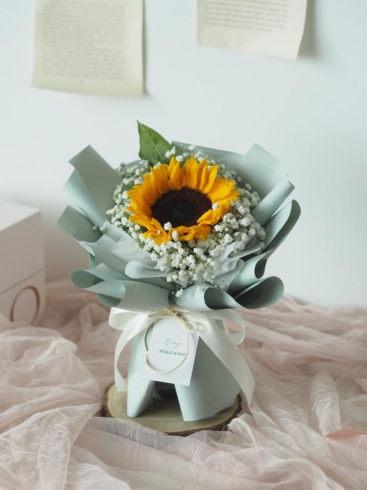 [new] Single sunflower with baby breath - - RM99-RM109