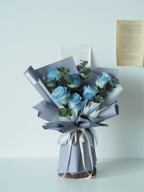 White roses with blue spray - RM158