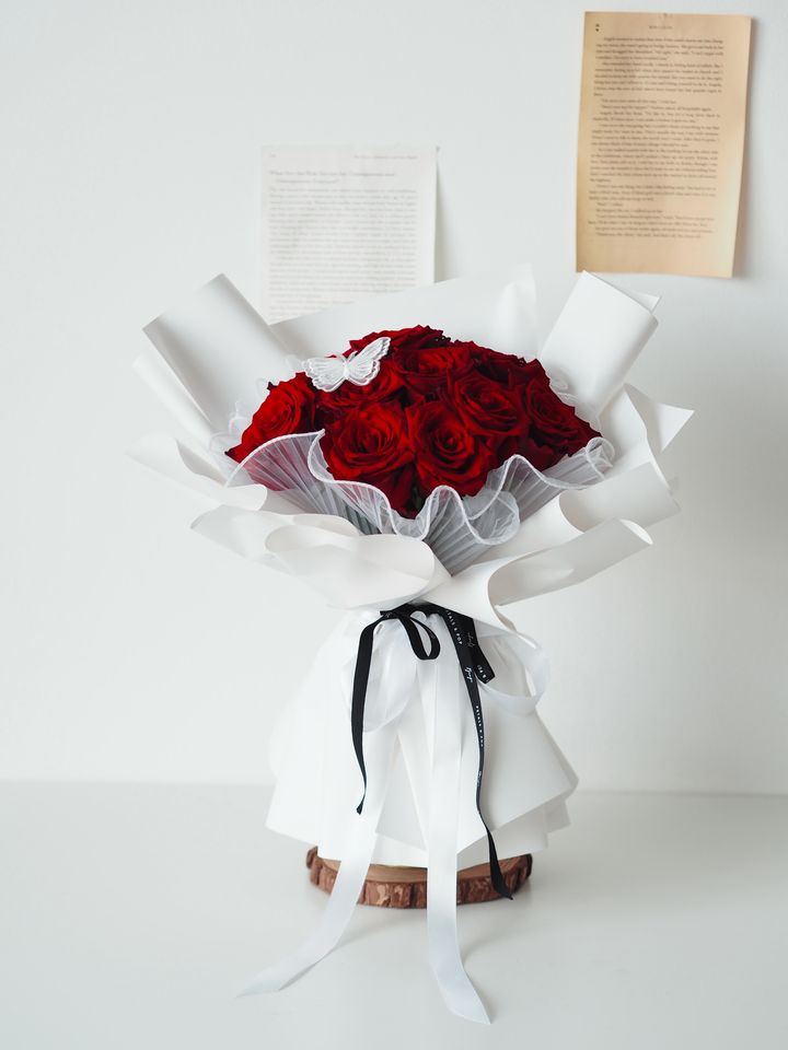 10 stalks Ecuador red roses with premium white wrapping - RM208