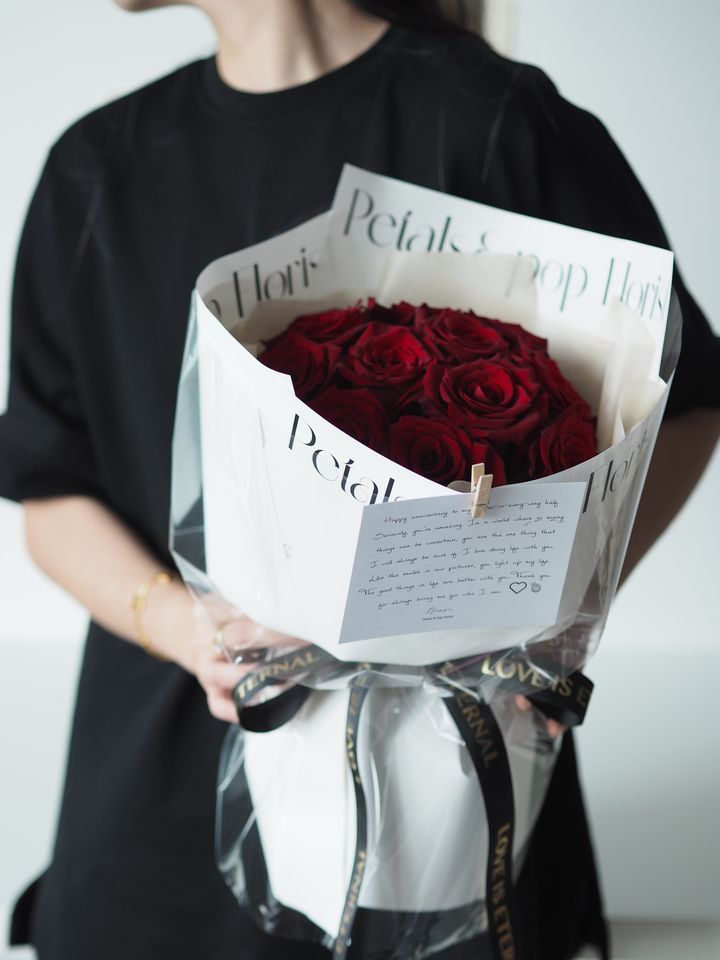11 stalks premium red roses with Russian wrapping  - RM218