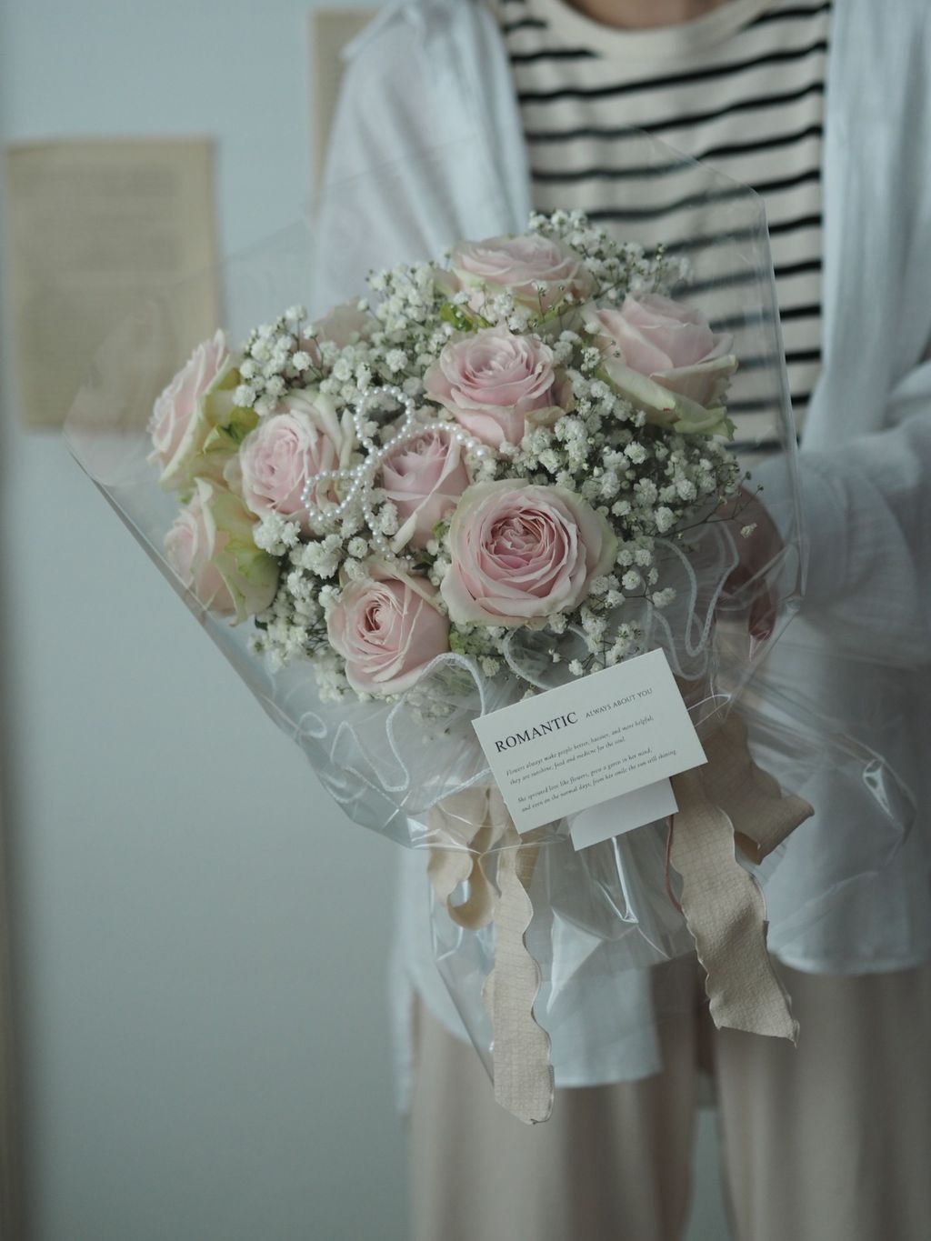 10 stalks Pink roses with baby breath - RM238