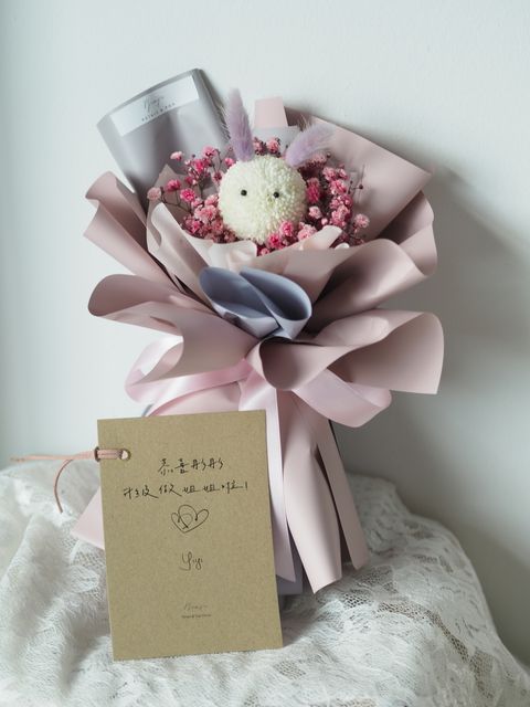 Cute bunny with baby breath - RM58