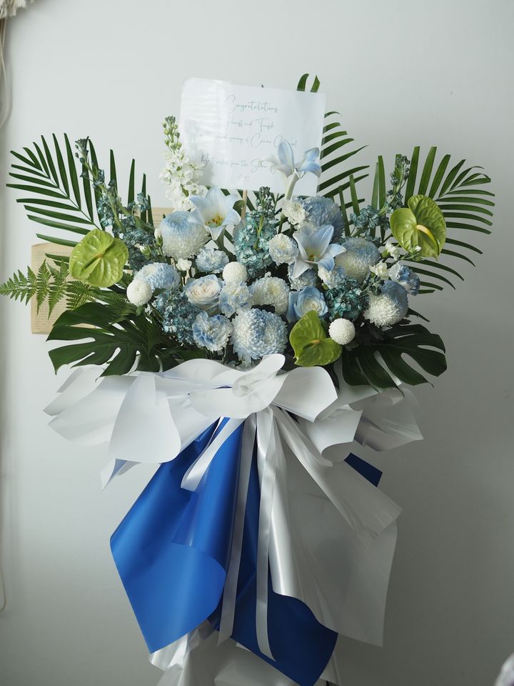 [new] white with blue spray Opening stand - RM398