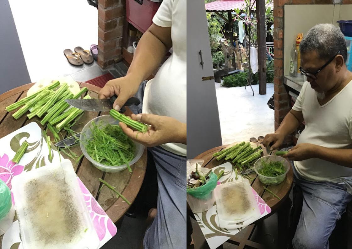 Dad or En Tajalli preparing the moringa beans.