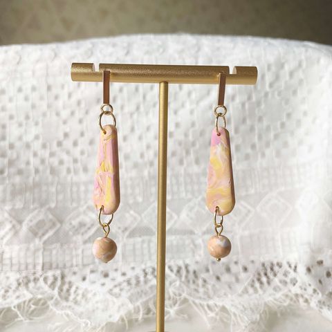 041-6 Mon Chéri Clay Beads Simon Dangle Earrings Pink Yellow.jpg