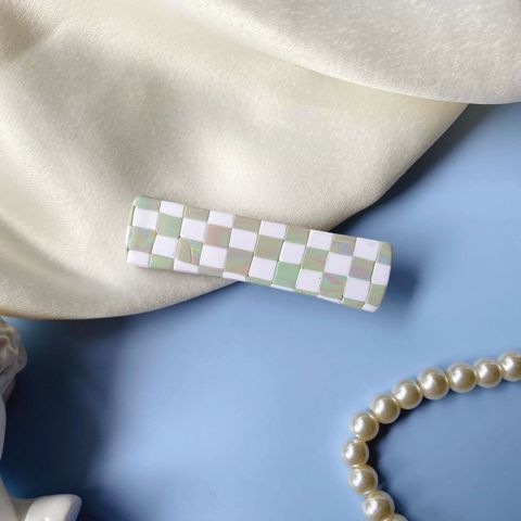 056-6 Retro Checker Hologram Green 4.5cm Hair Clip.jpg