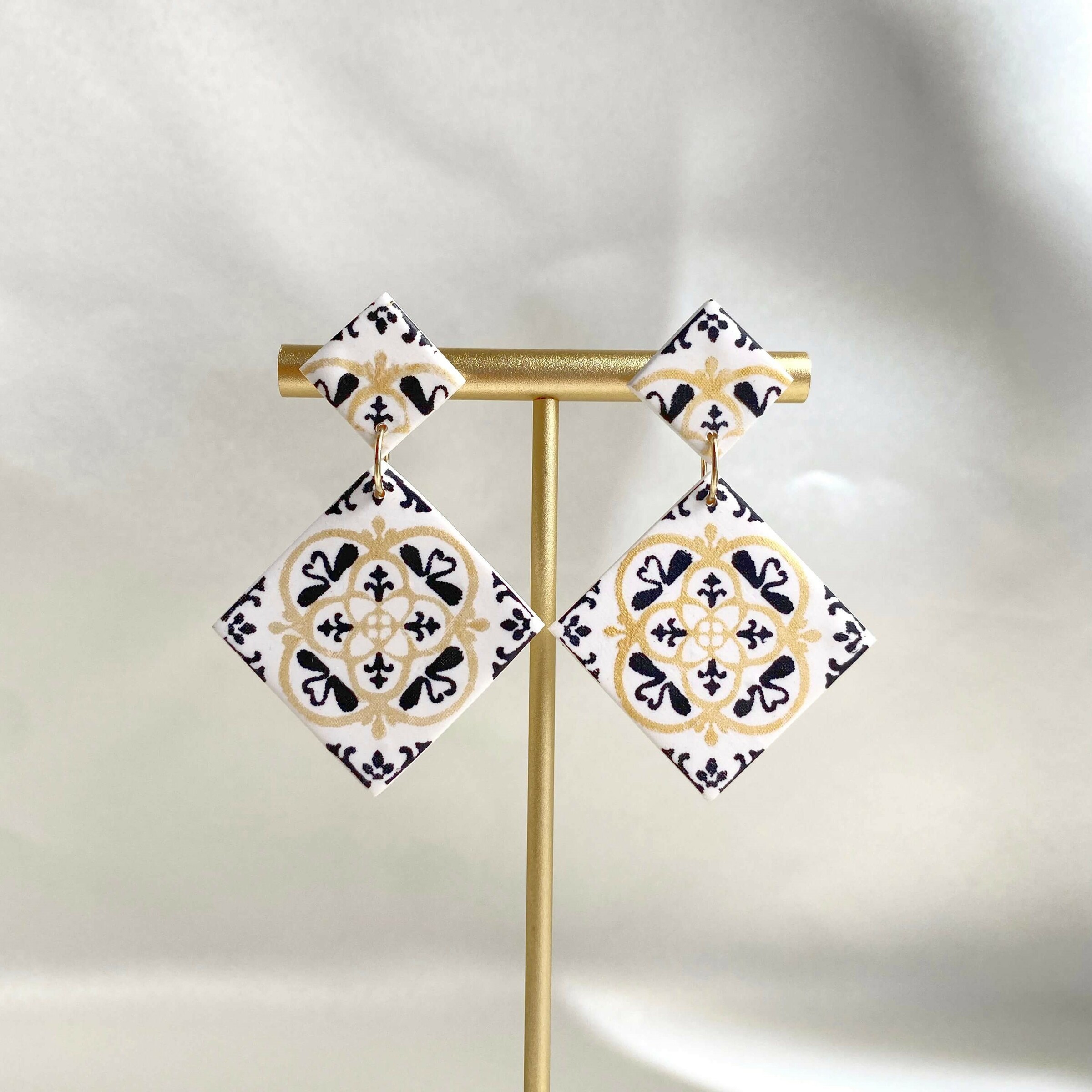 065-2 The Great Gatsby Tiles With Clay Studs Statement Earrings B.jpg