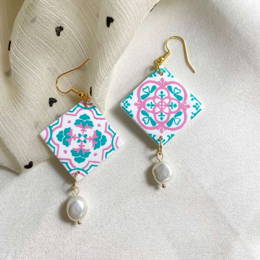 066-6 Pastel Peranakan Tiles With Freshwater Pearl Hook Dangle Earrings B.jpg