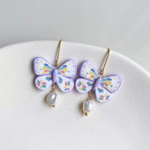 067-5 [Only One] Zephyr Butterfly with Freshwater Pearls Hook Earrings.jpg