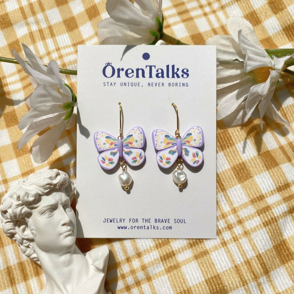 067-5 [Only One] Zephyr Butterfly with Freshwater Pearls Hook Earrings.jfif