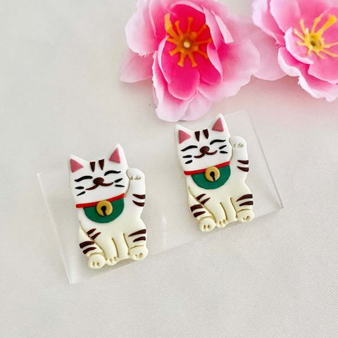 071-3 Fortune Cat Maneki-neko Clay Studs.jpg