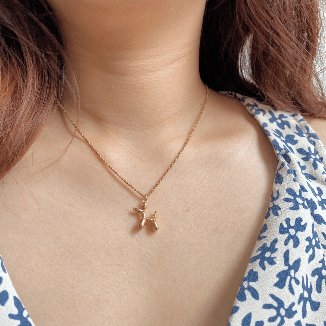 074-24 Charlotte Balloon Dog Gold Titanium Steel Necklace • Stacking Thin Layering Necklace model