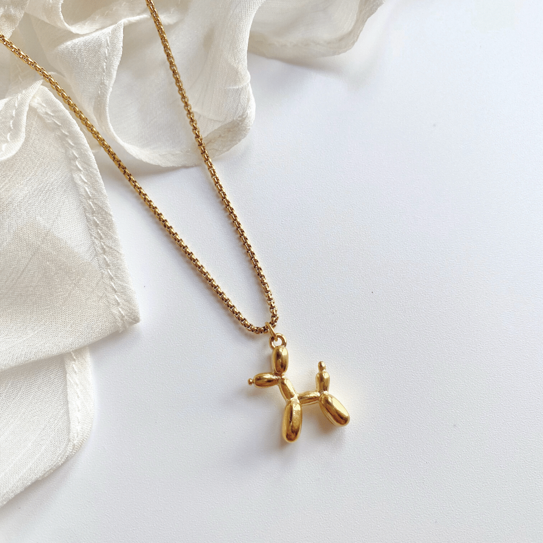 074-24 Charlotte Balloon Dog Gold Titanium Steel Necklace • Stacking Thin Layering Necklace
