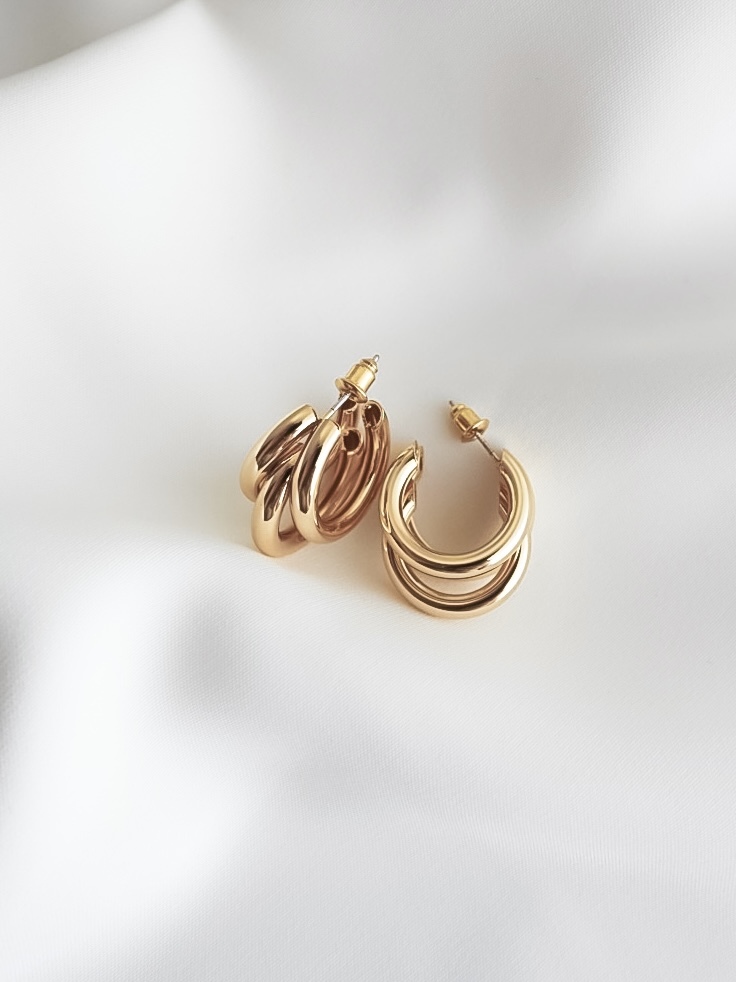 Trio Hoops 法式三環圓圈金耳環– GLOWEE