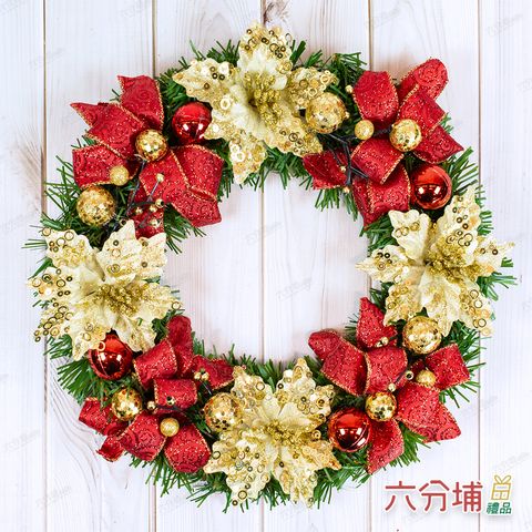 12吋 金花紅緞帶1-L