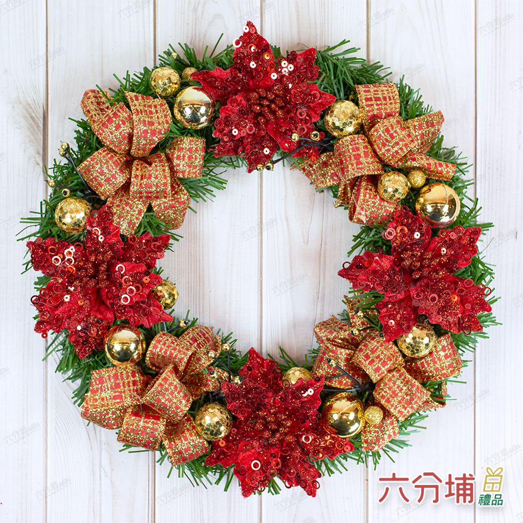 12吋 網格緞帶紅花1-L