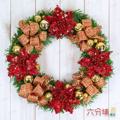 12吋 網格緞帶紅花1-L