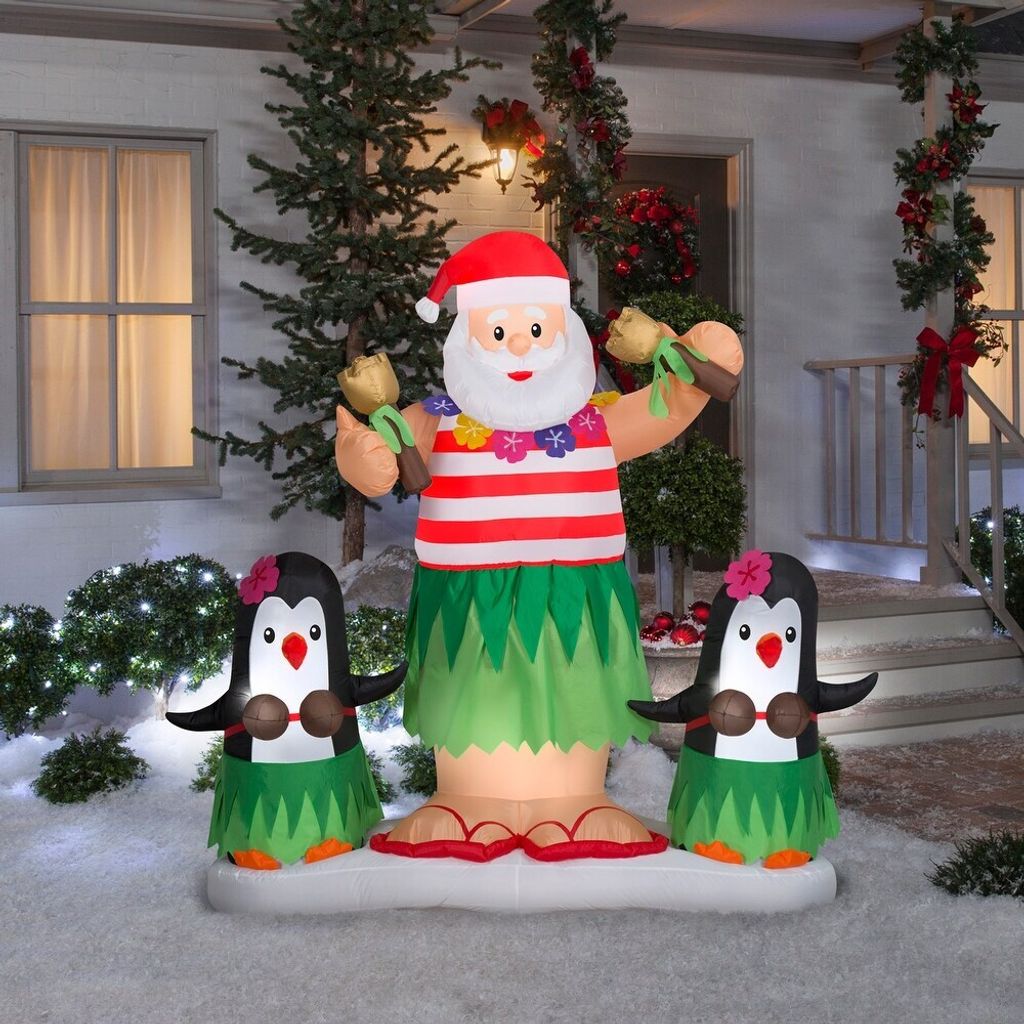 Gemmy-Animated-Christmas-Inflatable-Hula-Santa-and-Penguins,-5.5-ft-Tall