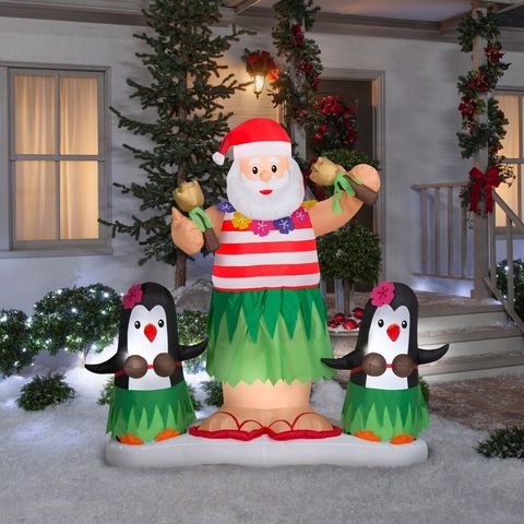Gemmy-Animated-Christmas-Inflatable-Hula-Santa-and-Penguins,-5.5-ft-Tall