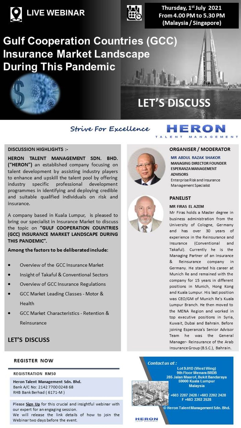 Webinar: Gulf Cooperation Countries (GCC) Insurance Market Landscape During This Pandemic 1st July 2021, 4 PM