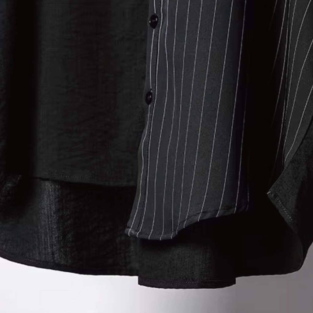 潮版不對稱條紋拼接七分袖襯衫-細節4