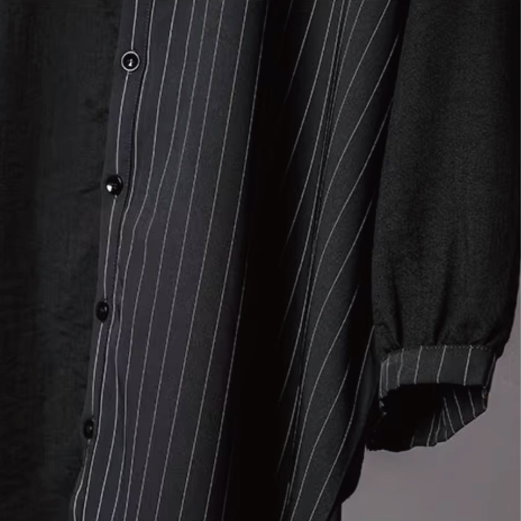 潮版不對稱條紋拼接七分袖襯衫-細節3