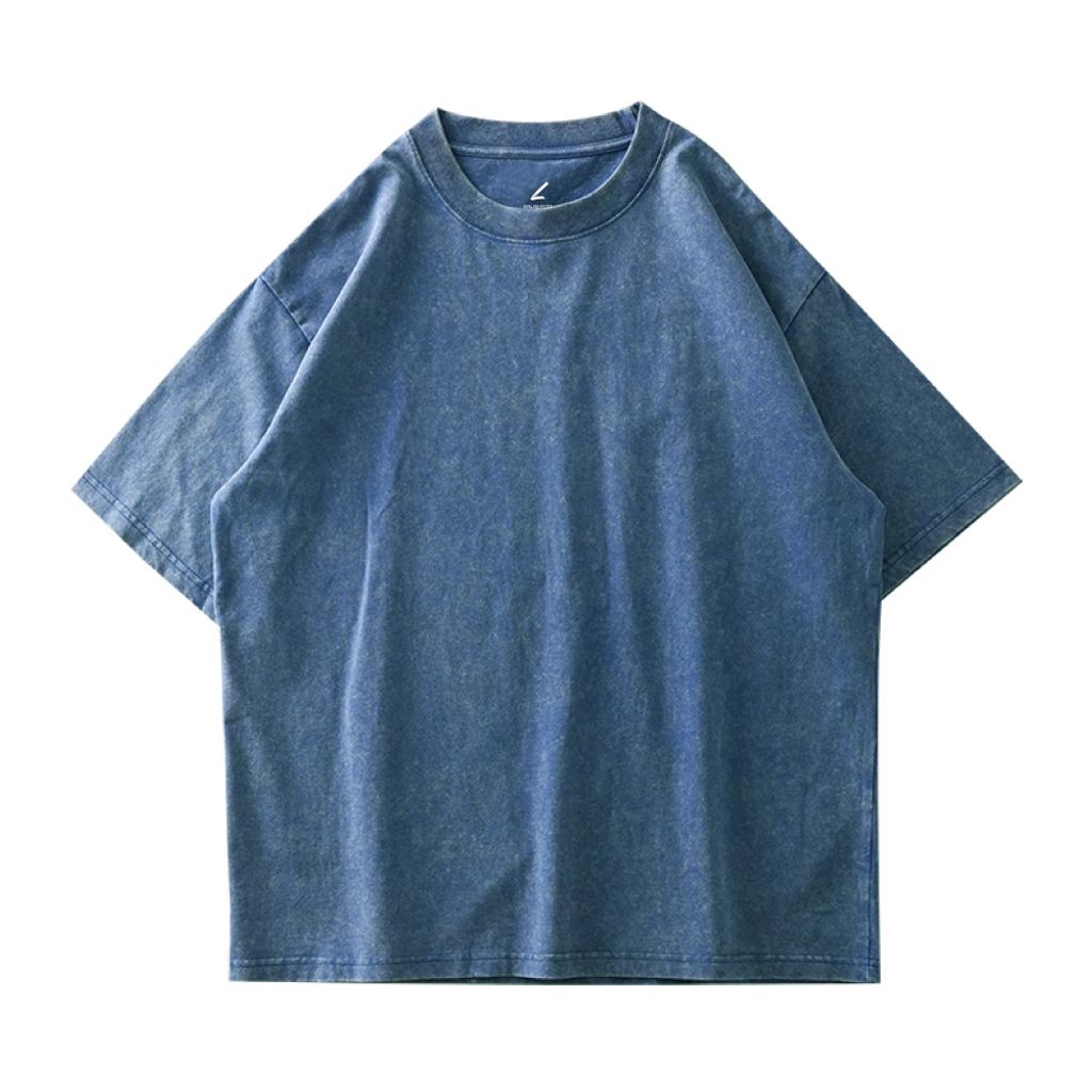 重磅寬版落肩蠟染T恤(蠟染藍)