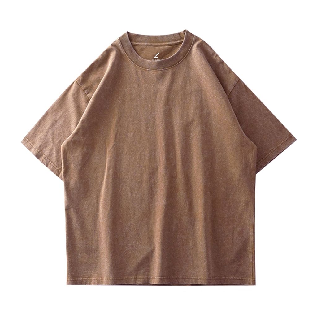 重磅寬版落肩蠟染T恤(蠟染棕)
