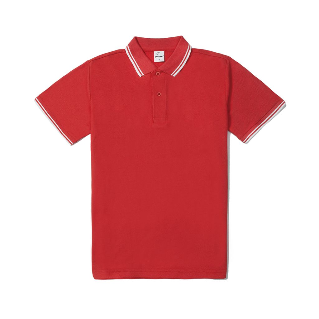 間色領POLO衫(淺紅色)