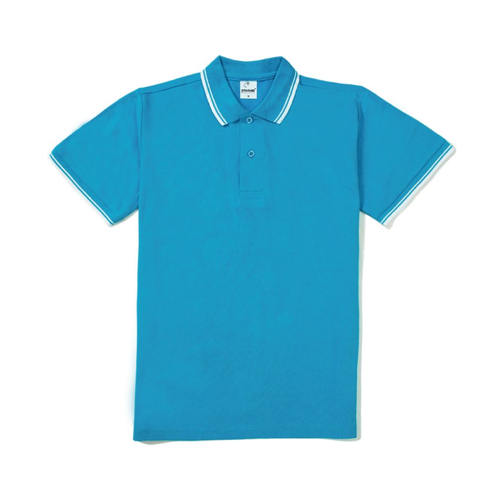 間色領POLO衫(湖藍色)