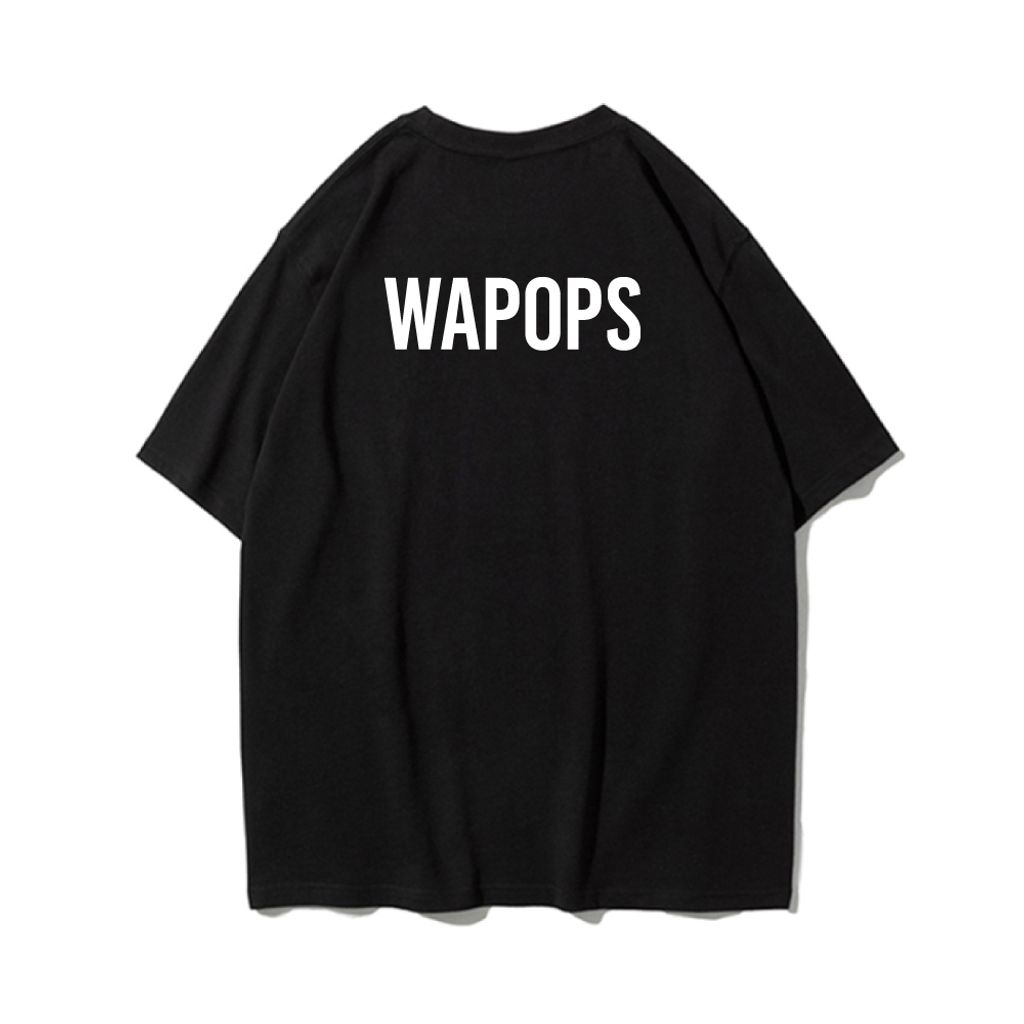 WAPOPS--LOGO款重磅寬版落肩T恤(黑色)背面