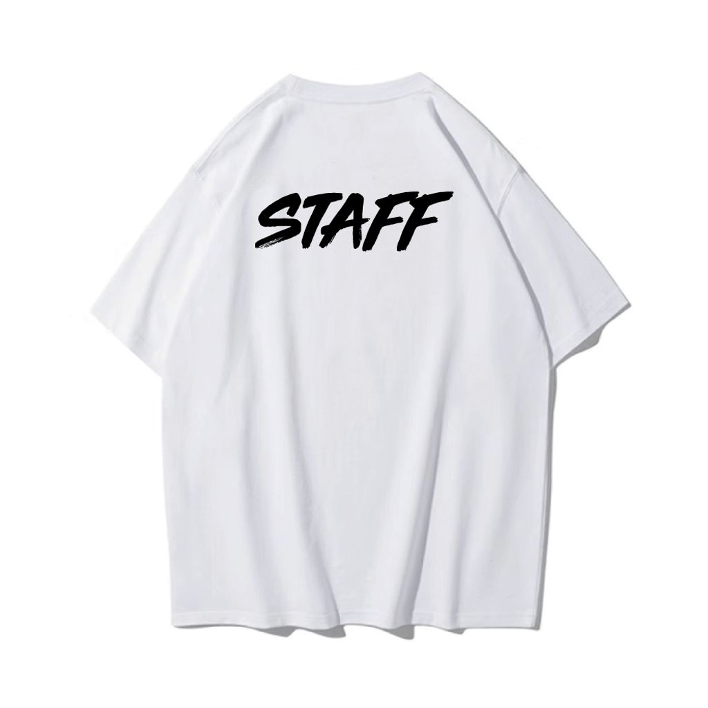 STAFF(工作人員)重磅寬版落肩T恤(白色)背面