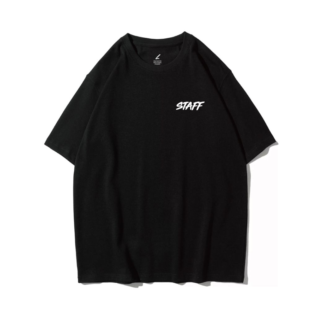 STAFF(工作人員)重磅寬版落肩T恤(黑色)正面