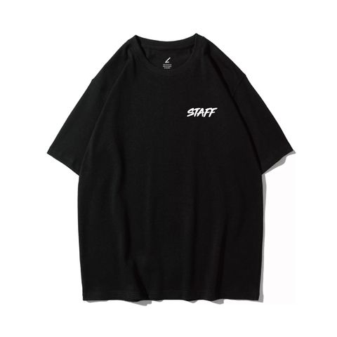 STAFF(工作人員)重磅寬版落肩T恤(黑色)正面
