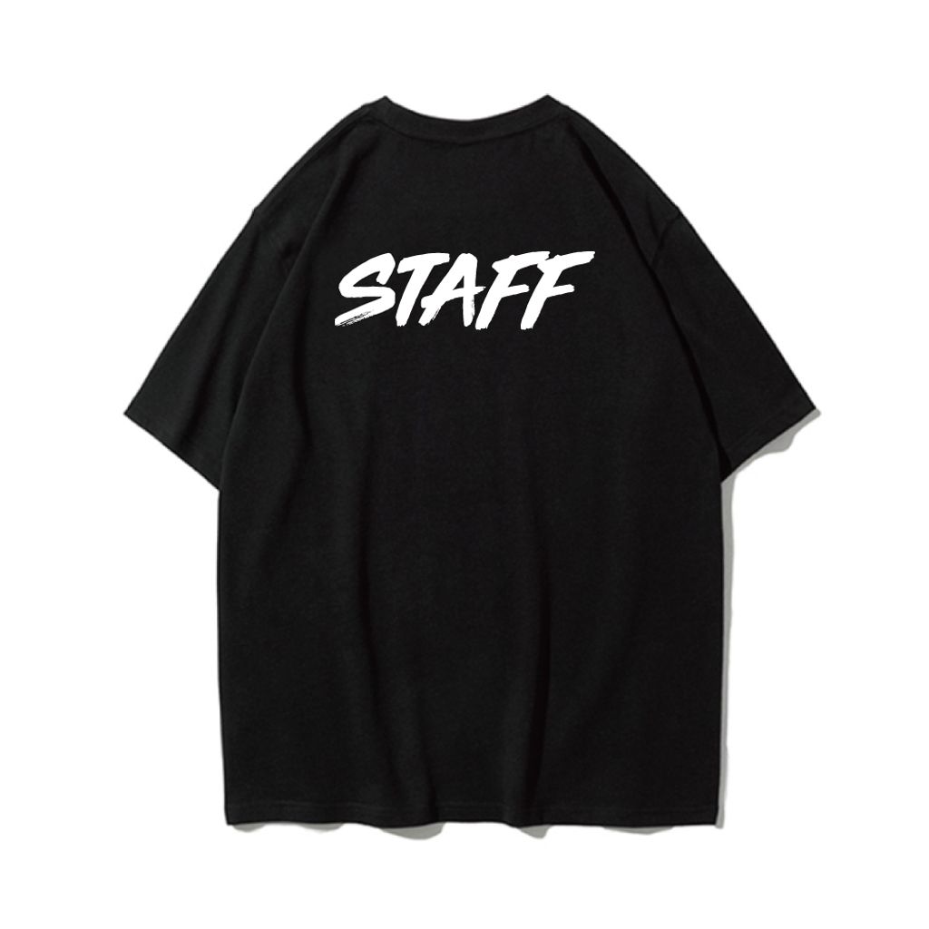 STAFF(工作人員)重磅寬版落肩T恤(黑色)背面