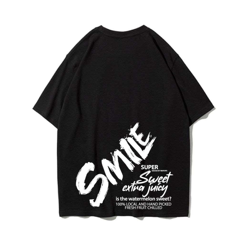 Smile(微笑)重磅寬版落肩T恤(黑色)背面