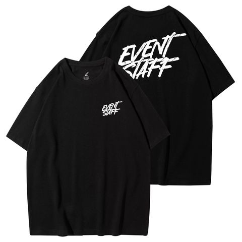 EVENT STAFF(活動工作人員)重磅寬版落肩T恤(黑色)