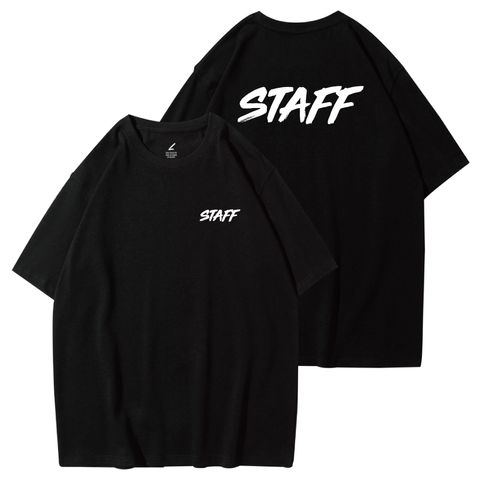 STAFF(工作人員)重磅寬版落肩T恤(黑色)
